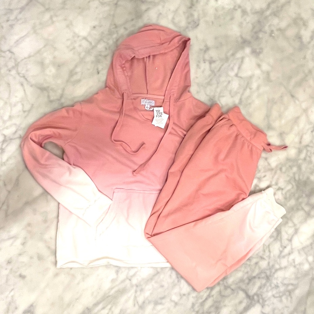 Women’s 2 Piece Jogger Set Tie Dye Pink Ombré Size Large